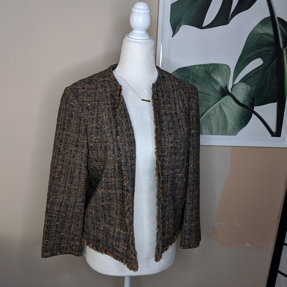 Pendleton Vintage Wool Tweed Frayed Hem Blazer Brown Career - Picture 2 of 5